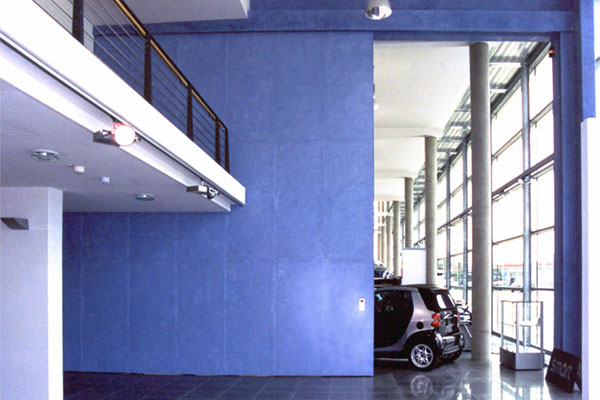 Automated fire gate in the showroom of a car dealership