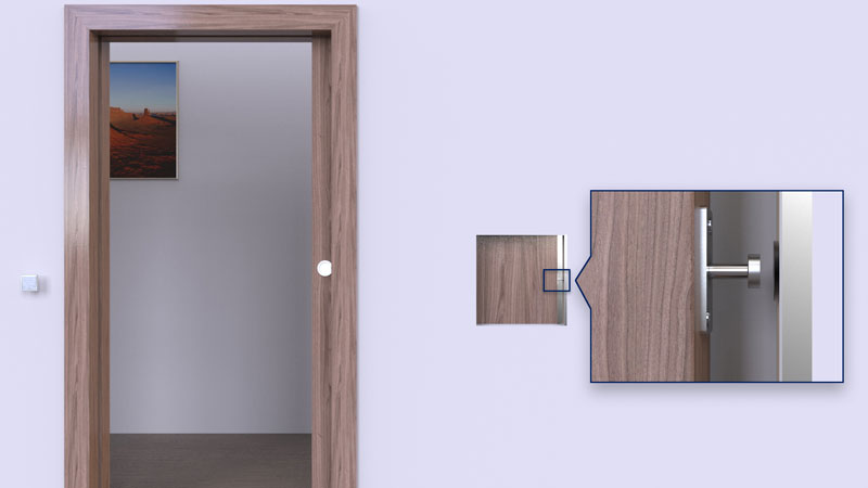 Solutions for sliding doors: Push-to-slide for getting sliding doors out of wall pockets